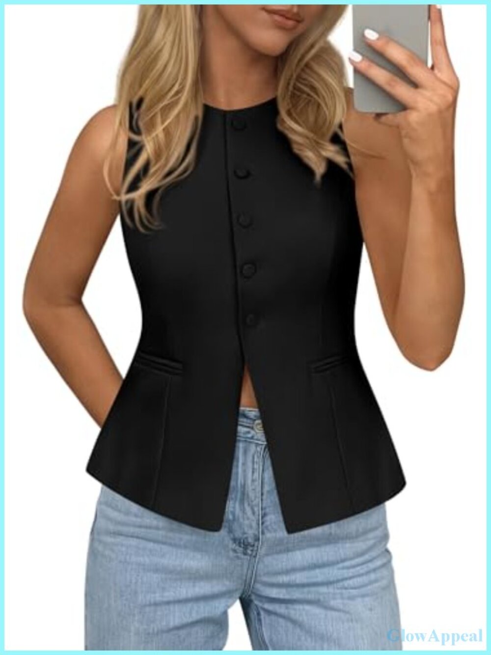 Womens Button Down Waistcoat Vest Top Polyester Tailored Business